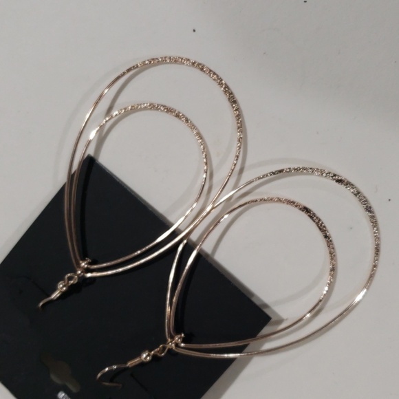 Gold tone Polished Textured Double Hoops 3.25-in drop Earrings - Women's Jewelry - Picture 6 of 11